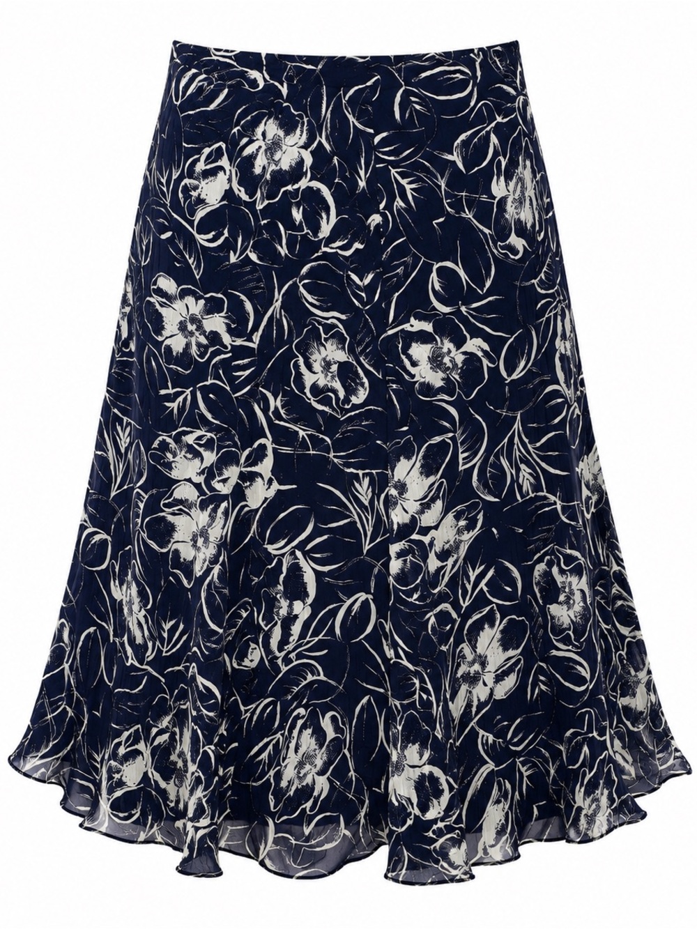 Ralph Lauren Navy & White Floral A-Line Midi Skirt
